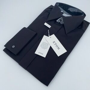 Eton Dress Shirt Mens M 15 1/2 - 39 Black Fine Twill Stretch Contemporary Fit